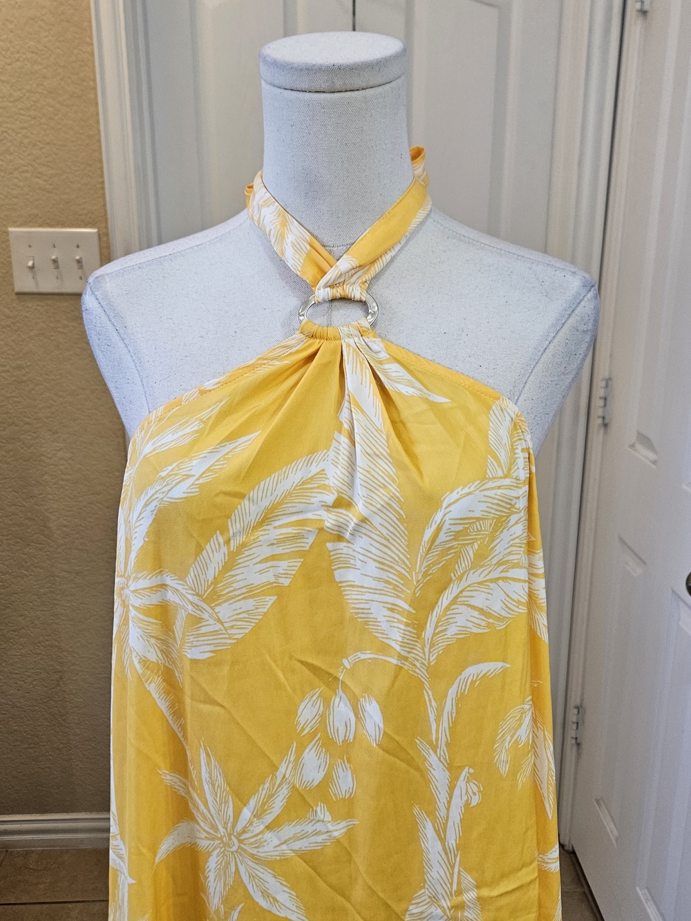 A New Day Women's Tropical Print Halter Mini Dress – Yellow/White | Size Small - Picture 4 of 10